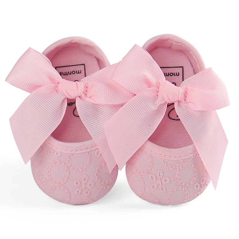 Estamico Baby Girls Princess Bowknot Soft Sole Cloth Crib Shoes Sneaker Pink, 6-12 Months - Image 3